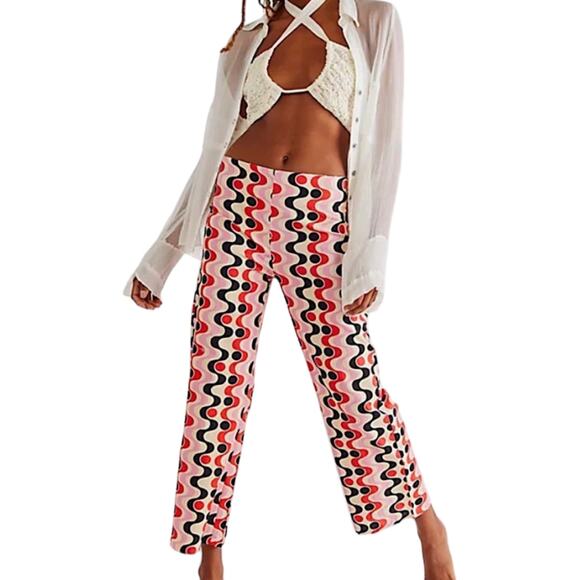 Free People Kinga Csilla Dietro Rain Pant Medium Linen Retro Print Crop Wide Leg - Picture 1 of 8